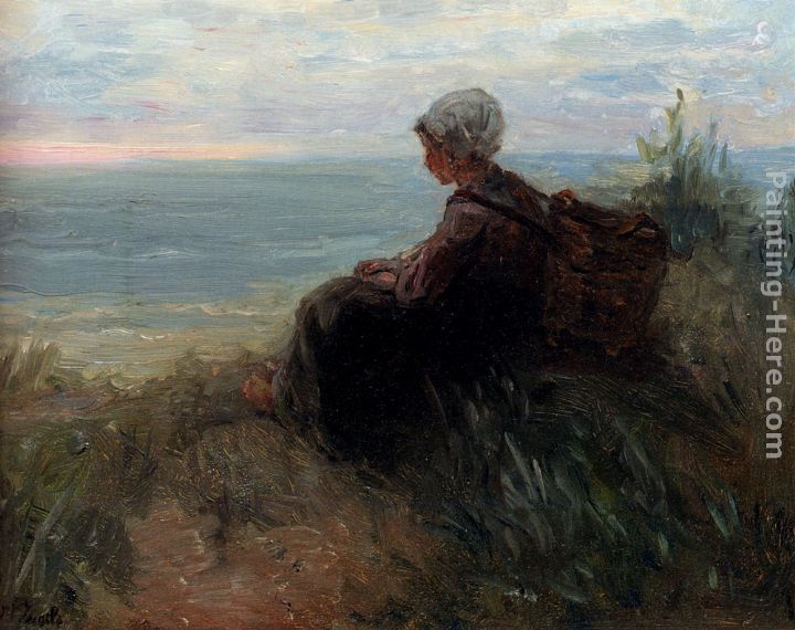 A Fishergirl On A Dunetop Overlooking The Sea painting - Jozef Israels A Fishergirl On A Dunetop Overlooking The Sea art painting
